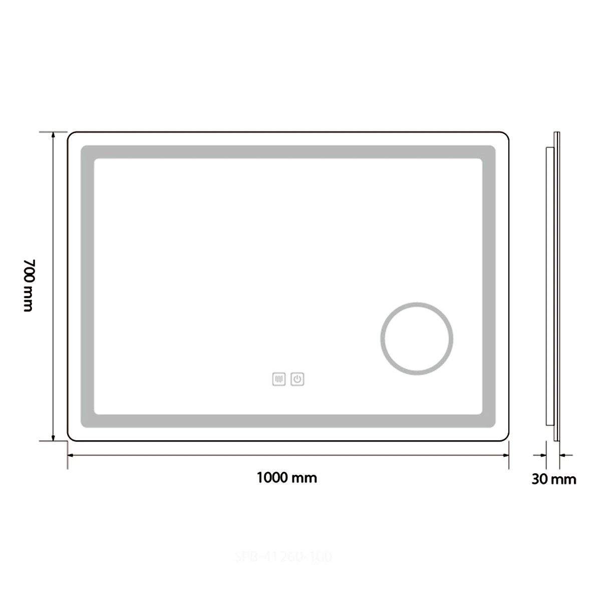 LED-Spiegel, mit Kosmetikspiegel, Versandrückläufer, Antibeschlag-Funktion, Touch-Steuerung, 3 Lichtfarben, 5 mm, Maße 100x70 cm, Velora