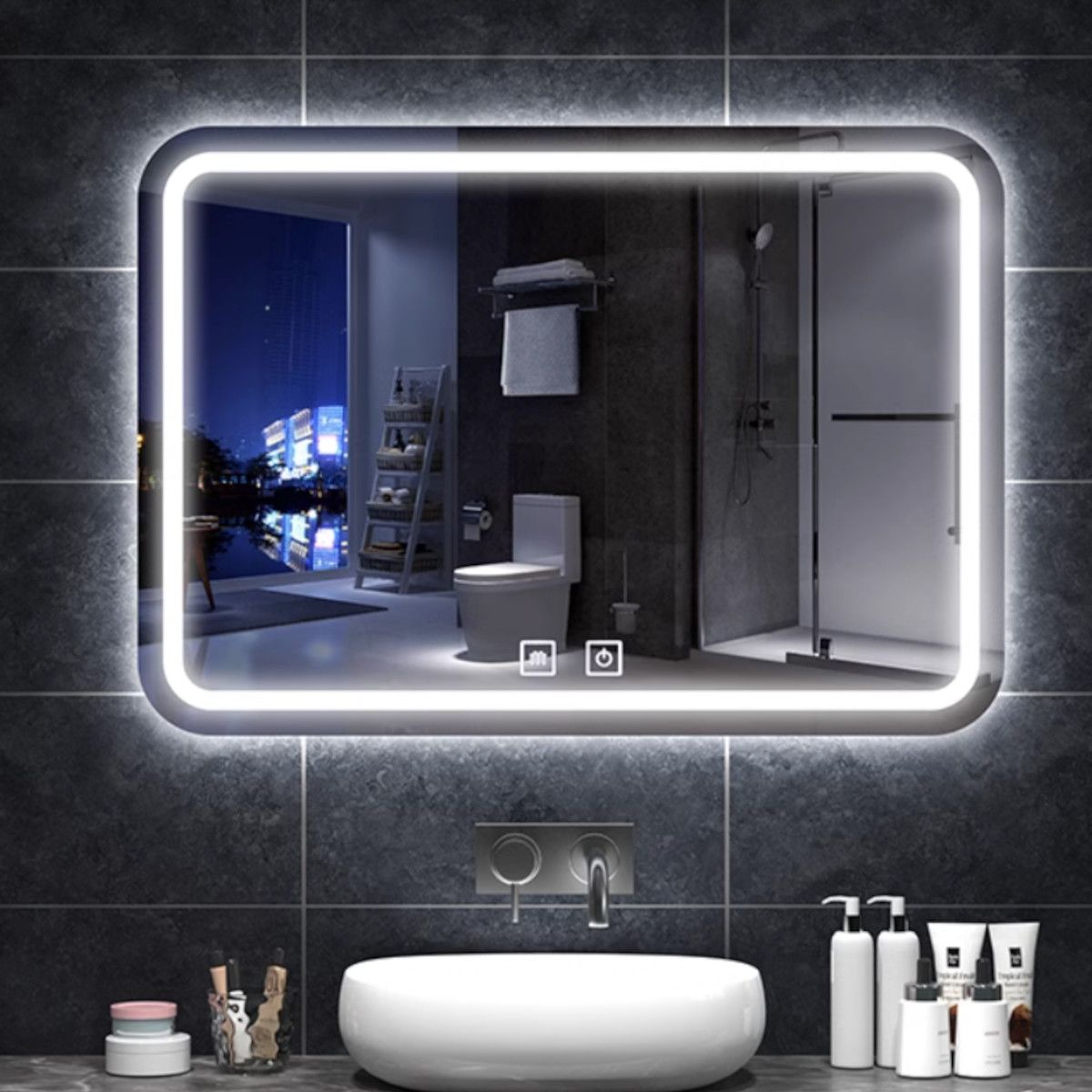LED-Spiegel, Anti-Beschlag-Funktion und Touch-Taste, 3 Lichtfarben, Einstellbare Helligkeit, Größen 40-60-70x60-140 cm, Feliz