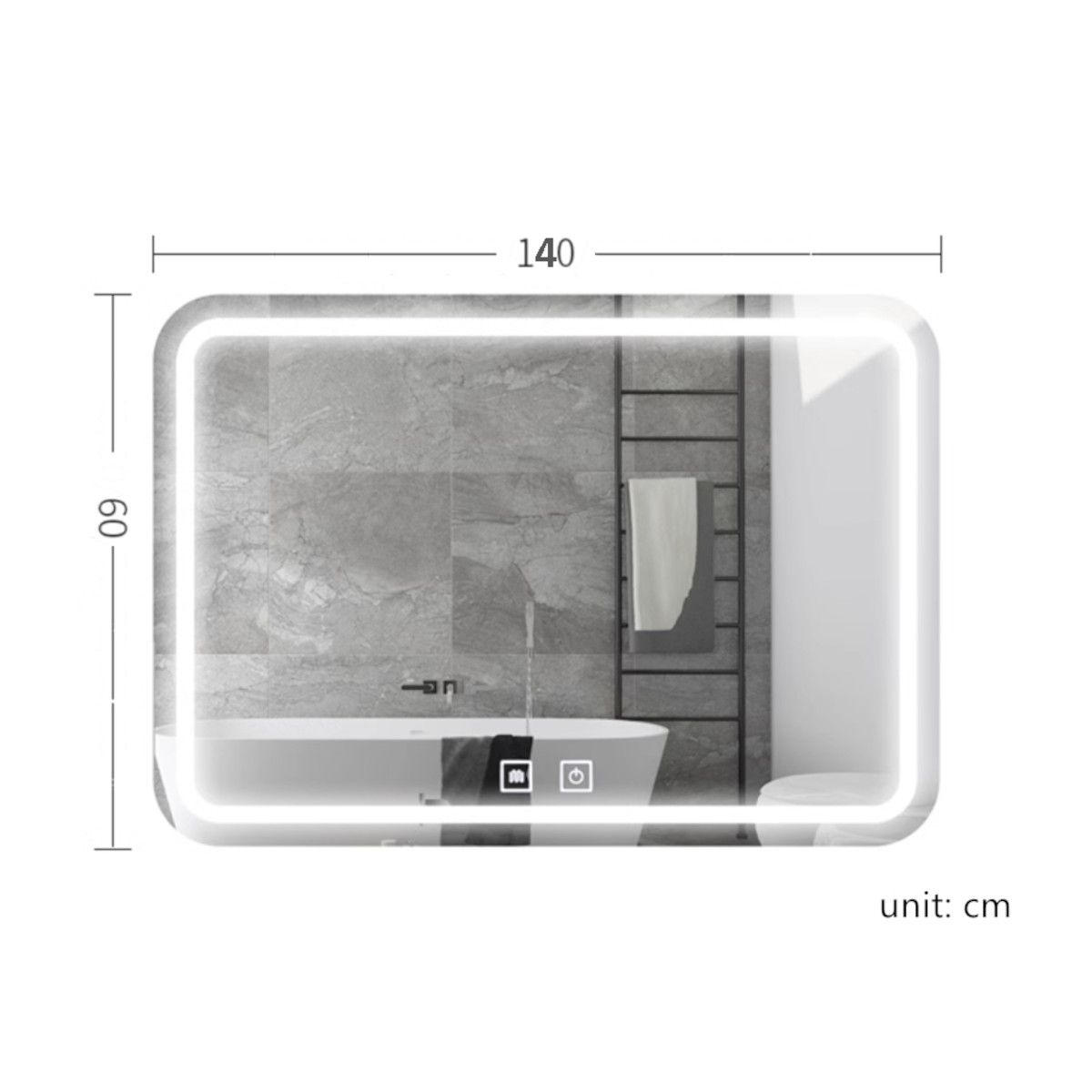 LED-Spiegel, Anti-Beschlag-Funktion und Touch-Taste, 3 Lichtfarben, Einstellbare Helligkeit, Größen 40-60-70x60-140 cm, Feliz