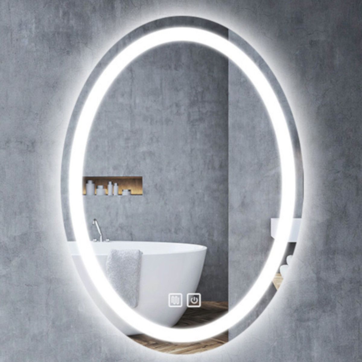 LED-Spiegel, Anti-Beschlag und Touch-Taste, 3 Lichtfarben, Einstellbare Helligkeit, Maße 50-75x70-100 cm, Fiesta