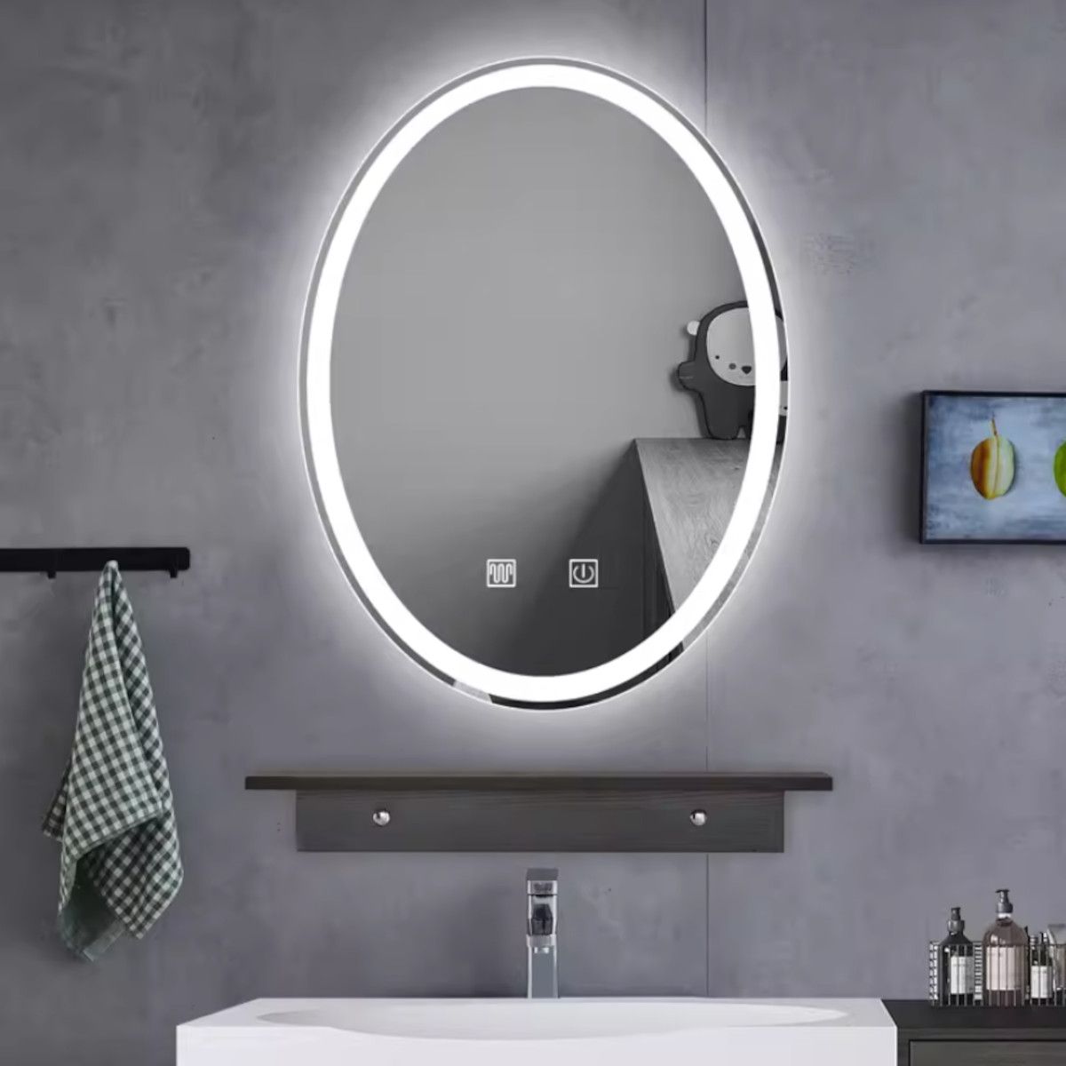 LED-Spiegel, Anti-Beschlag und Touch-Taste, 3 Lichtfarben, Einstellbare Helligkeit, Maße 50-75x70-100 cm, Fiesta