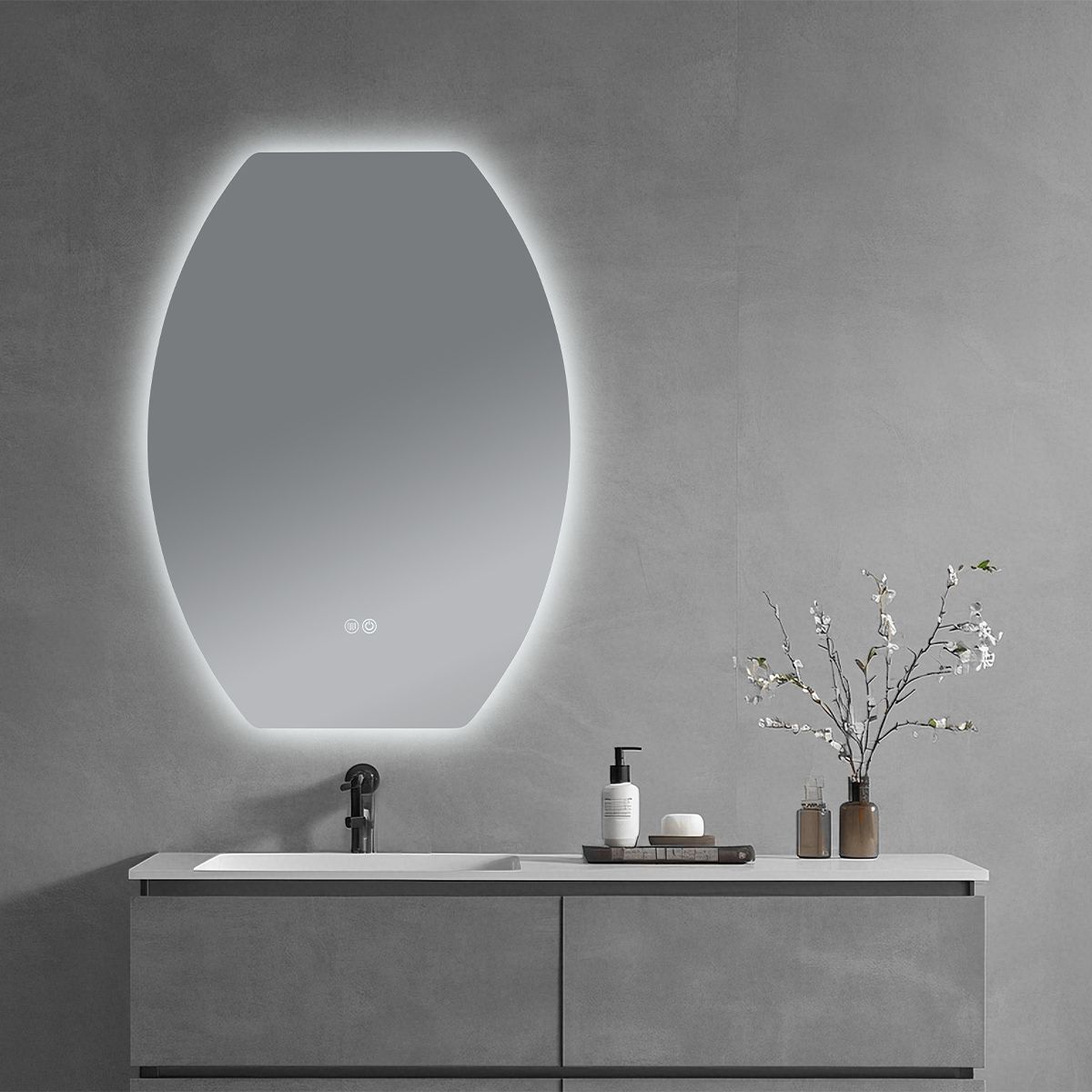LED-Spiegel, Anti-Beschlag und Touch-Taste, 5 mm, 3 Lichtfarben, Einstellbare Helligkeit, Größen 60x80–70x100 cm, Luna