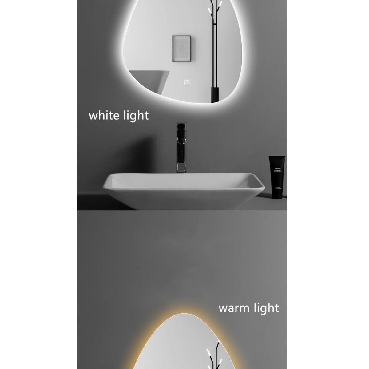 LED-Spiegel, Anti-Beschlag und Touch-Taste, 5mm Glas, 3 Lichtfarben, Einstellbare Helligkeit, Maße 60-75 x 80-100 cm, Gloria
