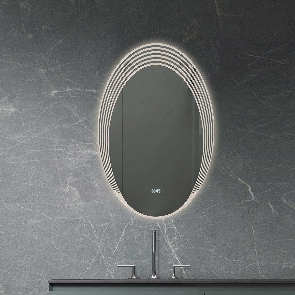 LED-Spiegel, 5 mm Glas, Anti-Beschlag, Touch-Taste, 3 Lichtfarben, Einstellbare Helligkeit, Maße 60 x 90 cm, Nova