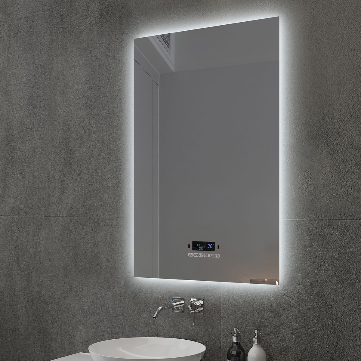 Smart LED-Spiegel, Bluetooth, 3 Lichtfarben, 5 mm, Sensor, Zeit und Temperatur, Anti-Beschlag, Touch, 60-70x80-140 cm, Rubin