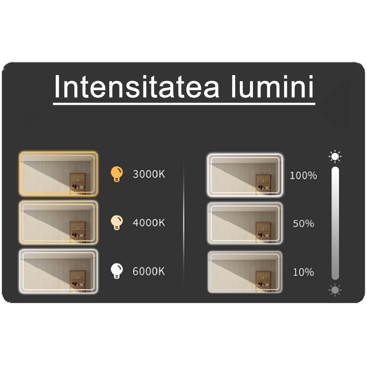 Smart LED-Spiegel, 5 mm Glas, Anti-Beschlag, Touch-Taste, Temperaturanzeige, 3 Lichtfarben, Bluetooth, 70-75-90x120-150 cm, Mira