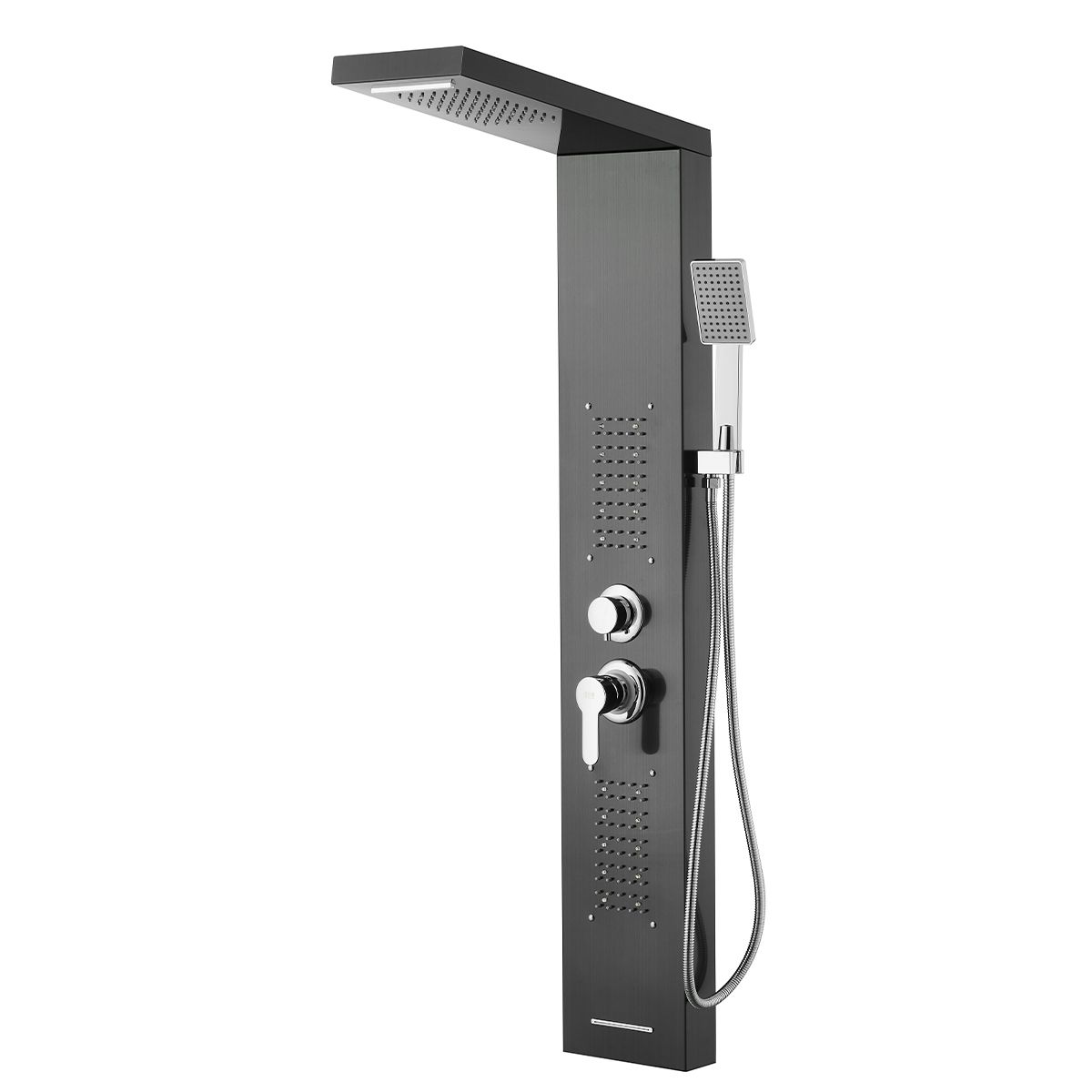 Duschpaneel Aurora, LED-Beleuchtung, 5 Funktionen, Wasserfall, Tropenregen, Handbrause, Edelstahl, Schwarz