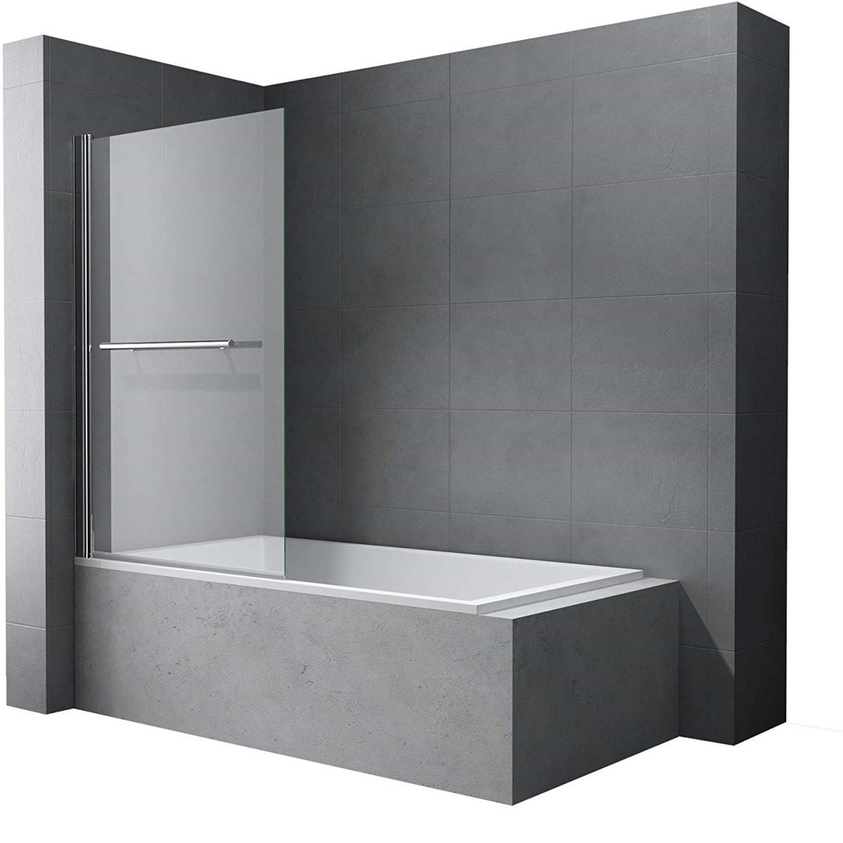 Badewannenabtrennung EGO-1121, 6 mm Sicherheitsglas, transparent oder teilweise sandgestrahlt, 94 x 140 cm, um 180° schwenkbar