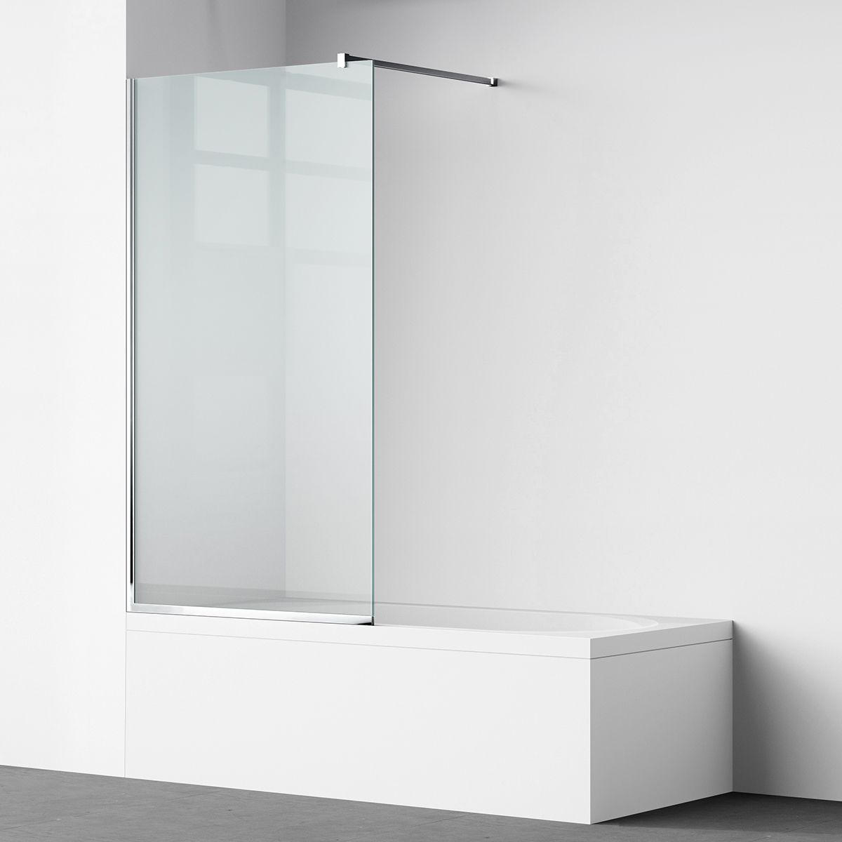Duschwand für die Badewanne, feststehend, transparent, Chromprofile, Sicherheitsglas 8 mm, 80-90x150 cm, Nora