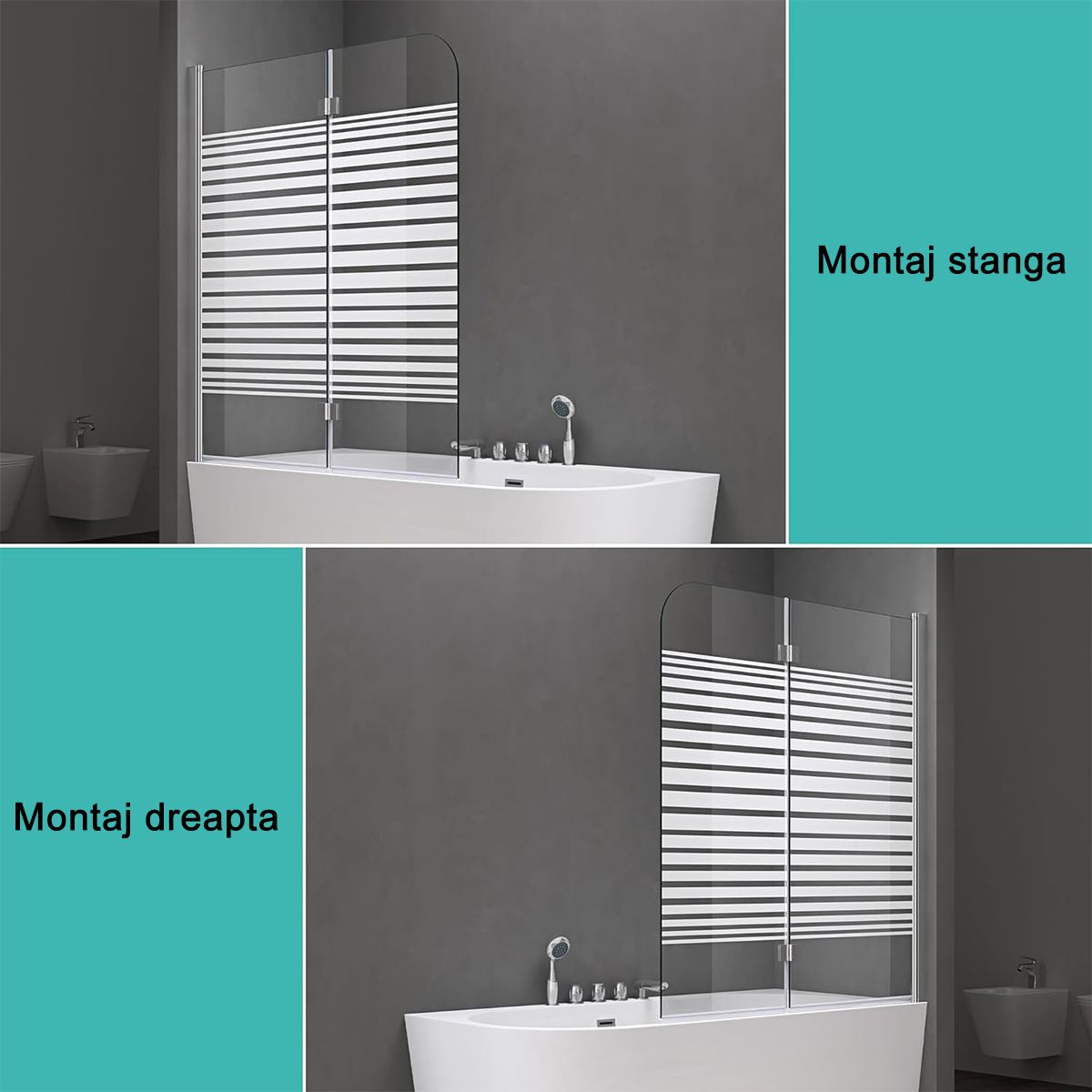 Badabtrennung EGO-1408S, 120x140 cm, Teilweise Satiniert, 6-mm-Sicherheitsglas, 180° schwenkbar, Nano Easy Clean Beschichtung