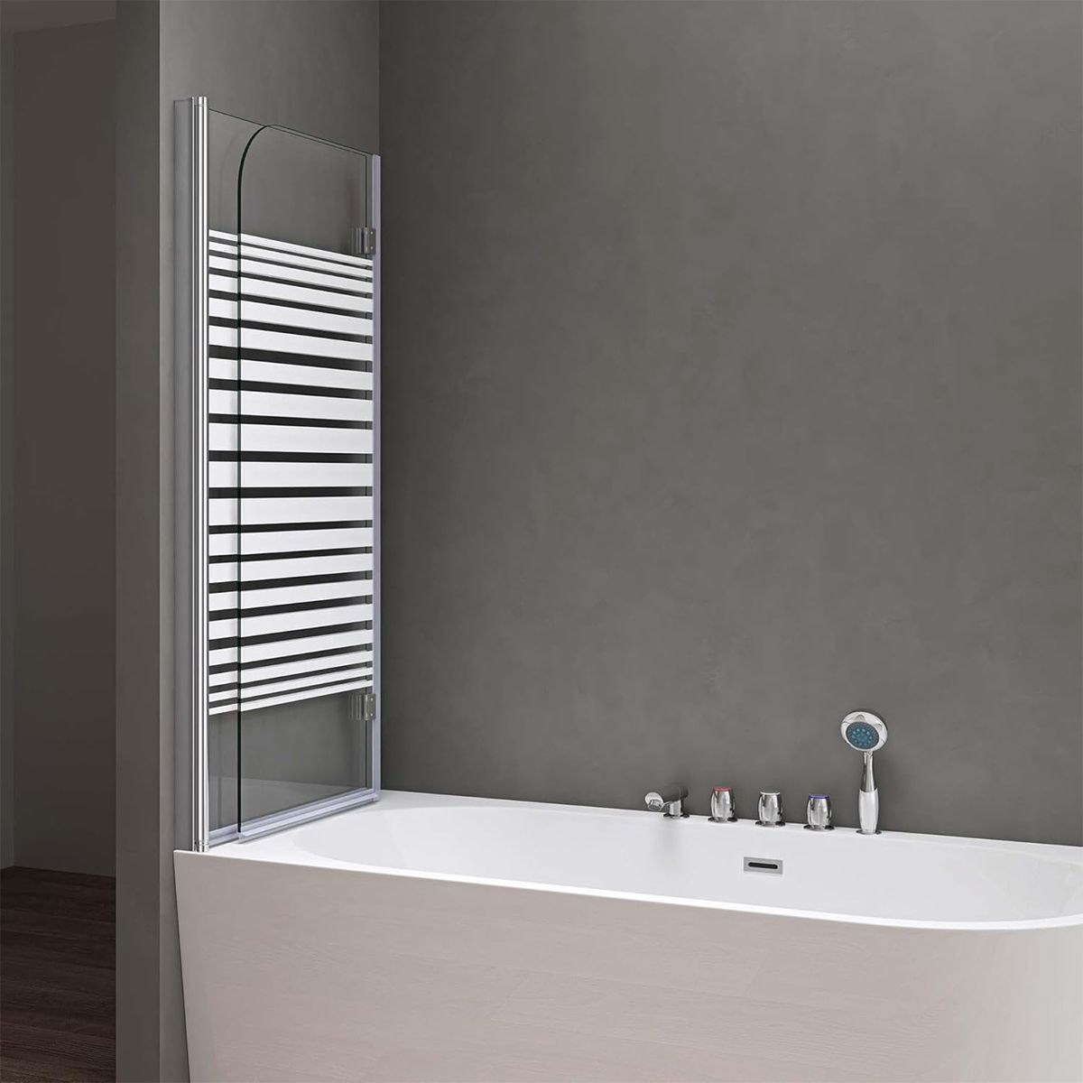 Badabtrennung EGO-1408S, 120x140 cm, Teilweise Satiniert, 6-mm-Sicherheitsglas, 180° schwenkbar, Nano Easy Clean Beschichtung