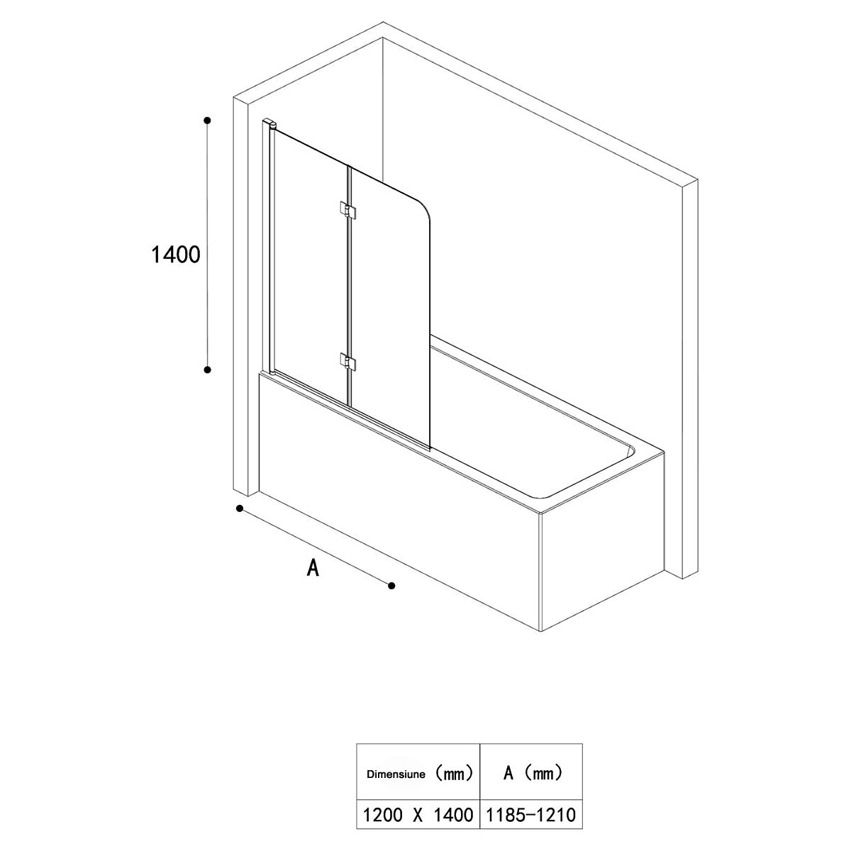 Badabtrennung EGO-1408S, 120x140 cm, Teilweise Satiniert, 6-mm-Sicherheitsglas, 180° schwenkbar, Nano Easy Clean Beschichtung