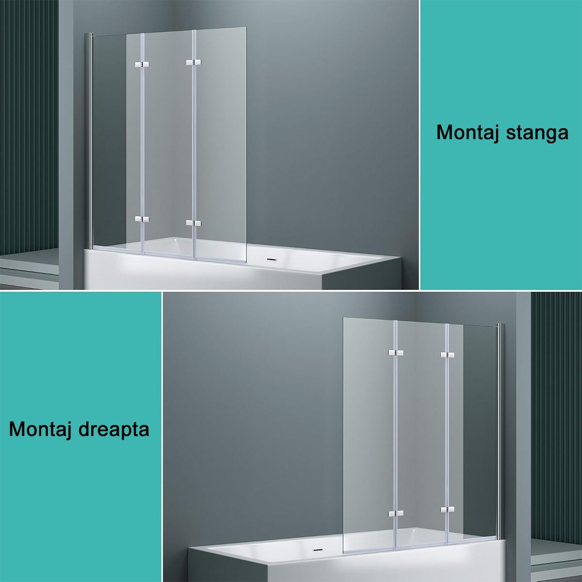 Badabtrennung EGO-116, 130x140 cm, Sicherheitsglas 6 mm, 180° schwenkbar, Linksmontage, EGO-116, Nano Easy Clean Beschichtung