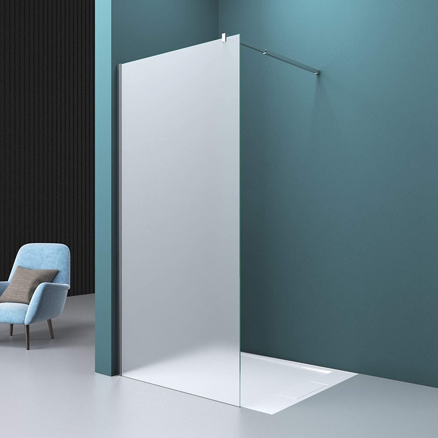 Walk-In-Duschwand, EGO-01VS, Sicherheitsglas satiniert 10 mm, 120 und 140 cm, Lotus-Effekt