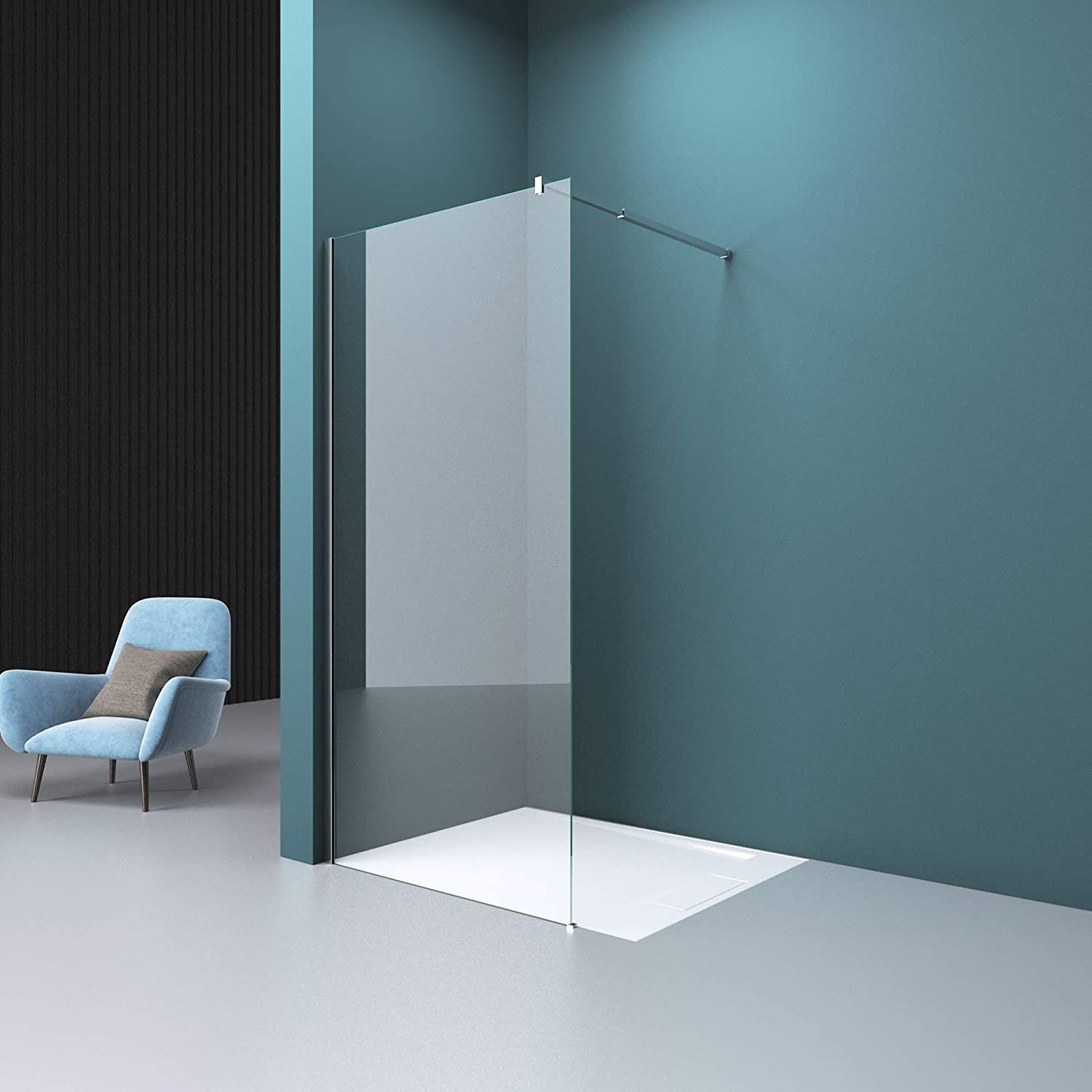 Walk-In Duschwand, Sicherheitsglas 10 mm, Größen 100, 120, 140 cm, Lotus-Effekt, Sicilia