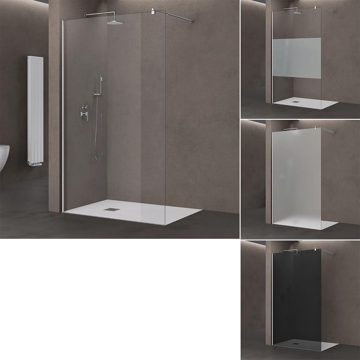 Walk-In Duschwand, Sicherheitsglas 10 mm, Größen 100, 120, 140 cm, Lotus-Effekt, Sicilia