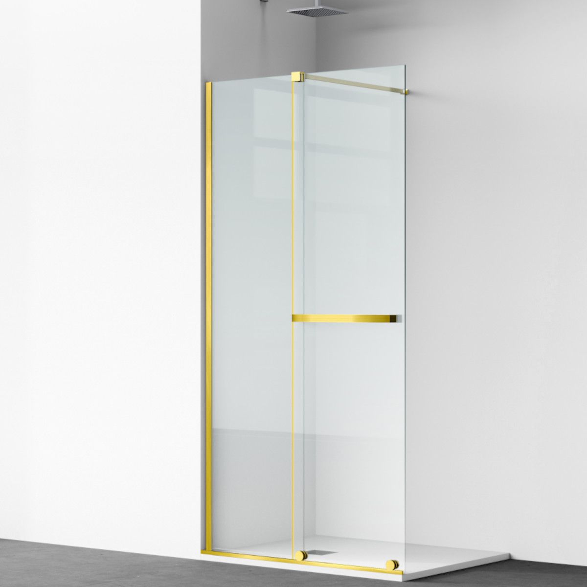 Walk-In Duschwand, 6 mm Sicherheitsglas, 2 Elemente, gleitend, Maße 100-120x200 cm, Mattgold, Benito