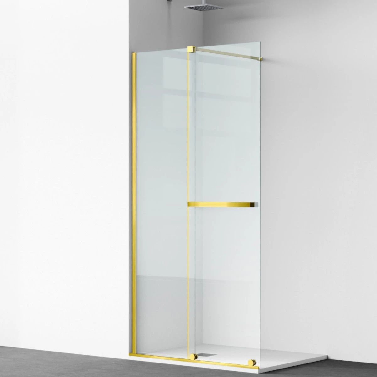 Walk-in-Duschwand, 6 mm Sicherheitsglas, 2 Elemente, schiebbar, Maße 120x200 cm, Mattgold, Benito