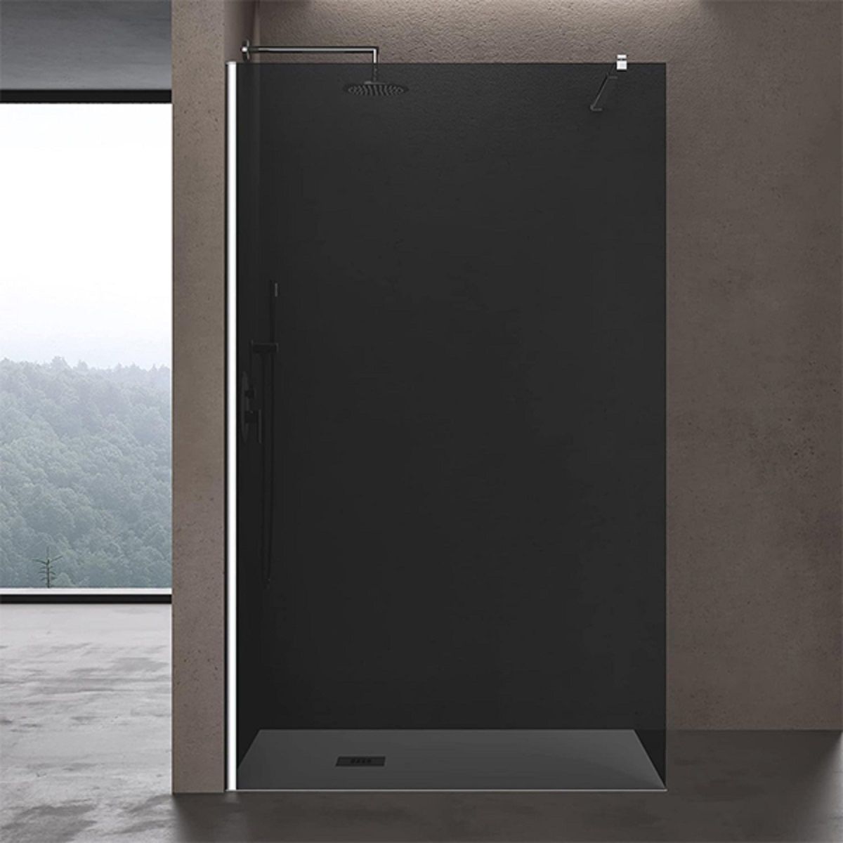 Walk-in-Duschwand, Sicherheitsglas, Graphit-Finish 10 mm, 100, 120, 140, 160 cm, Lotus-Effekt, Sicilia