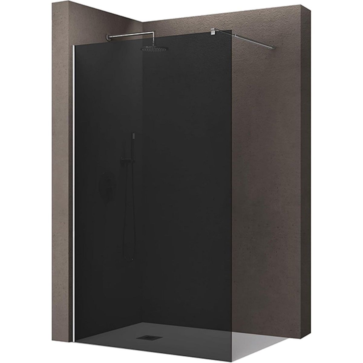 Walk-in-Duschwand, Sicherheitsglas, Graphit-Finish 10 mm, 100, 120, 140, 160 cm, Lotus-Effekt, Sicilia