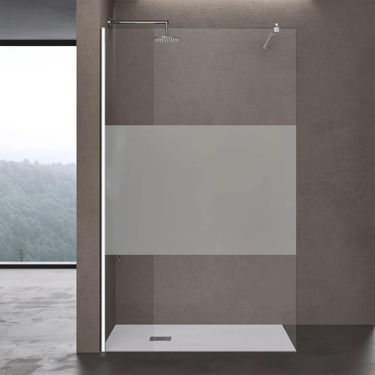 Walk-In Duschwand, Sicherheitsglas, teilweise satiniert 10 mm, 100, 120, 140 cm, Lotus-Effekt, Sicilia