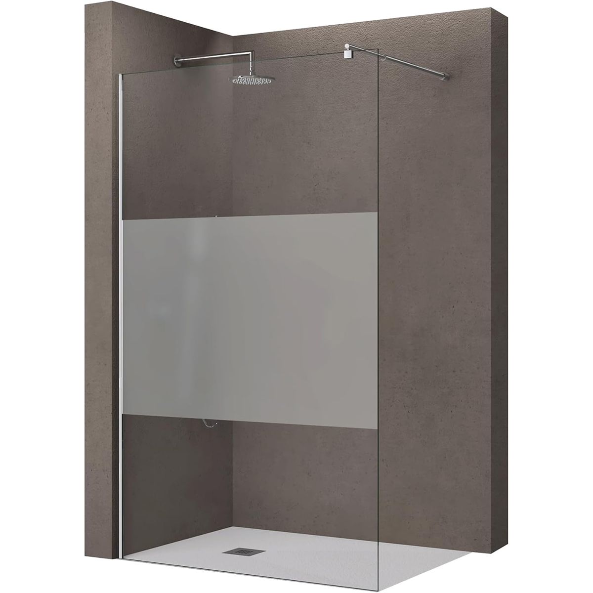 Walk-In Duschwand, Sicherheitsglas, teilweise satiniert 10 mm, 100, 120, 140 cm, Lotus-Effekt, Sicilia