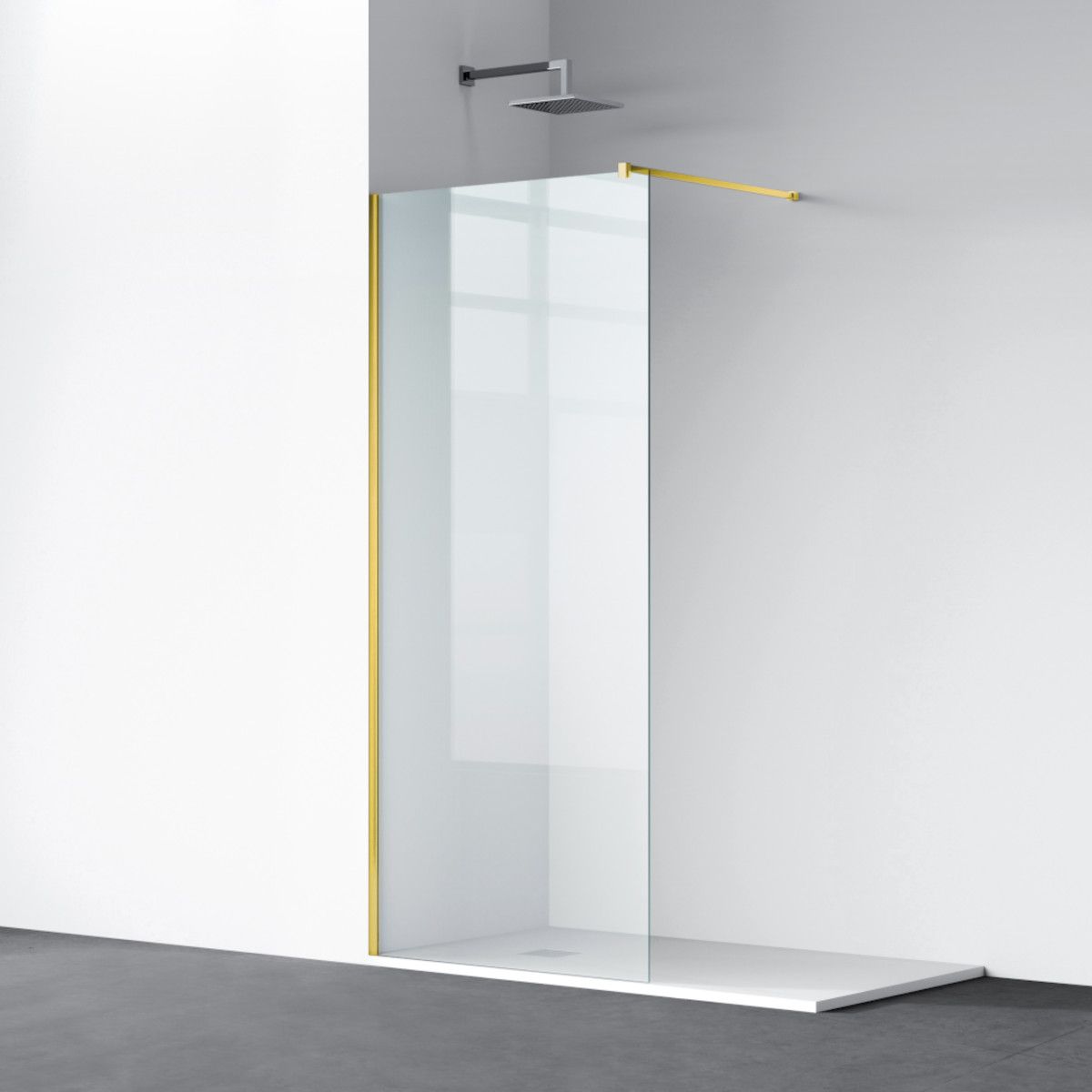 Walk-In Duschwand Ultra-Slim, 8 mm Sicherheitsglas, Maße 80-120x200 cm, mattgoldenes Profil, Nano Easy Clean, Matia