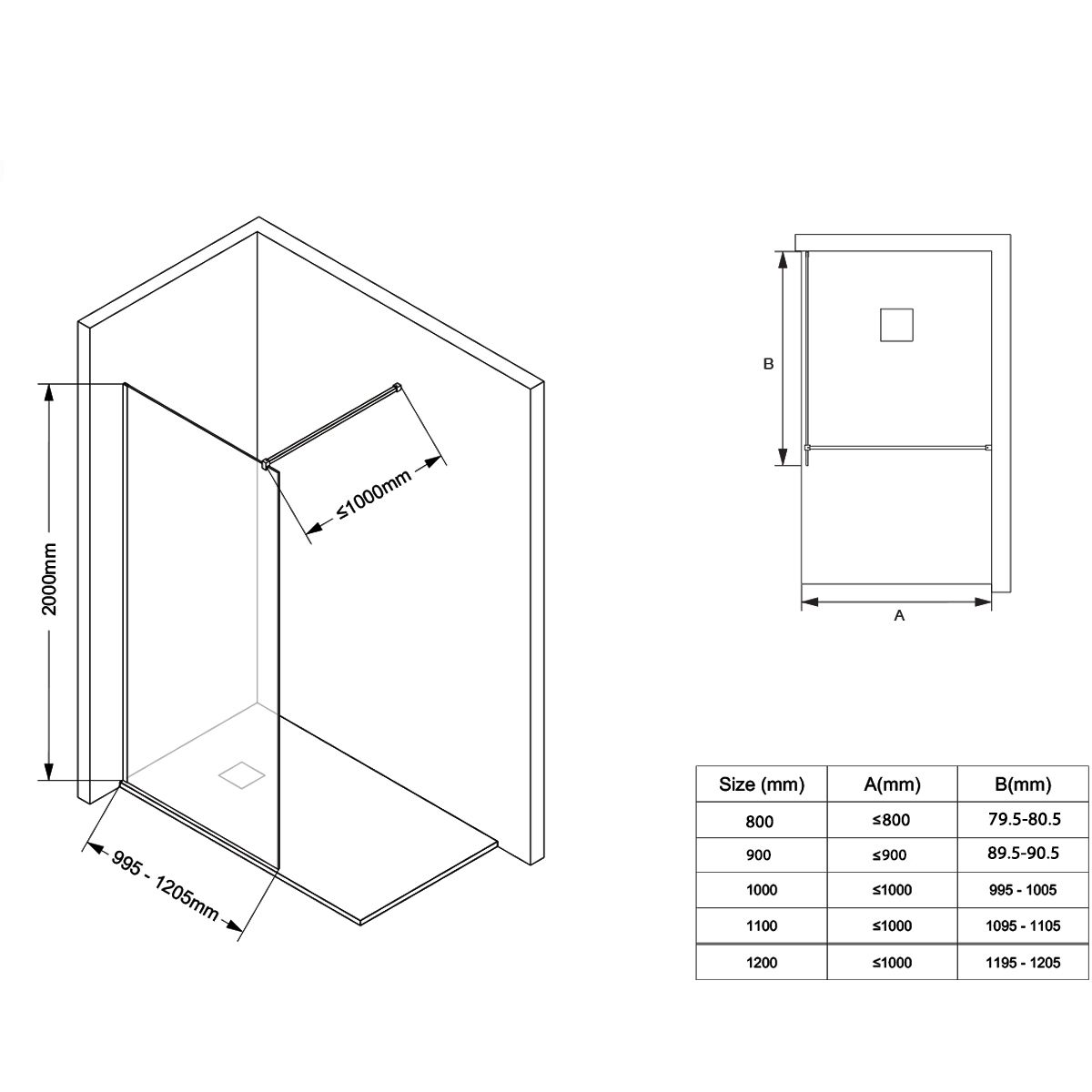 Walk-In Duschwand Ultra-Slim, 8 mm Sicherheitsglas, Maße 80-120x200 cm, mattgoldenes Profil, Nano Easy Clean, Matia