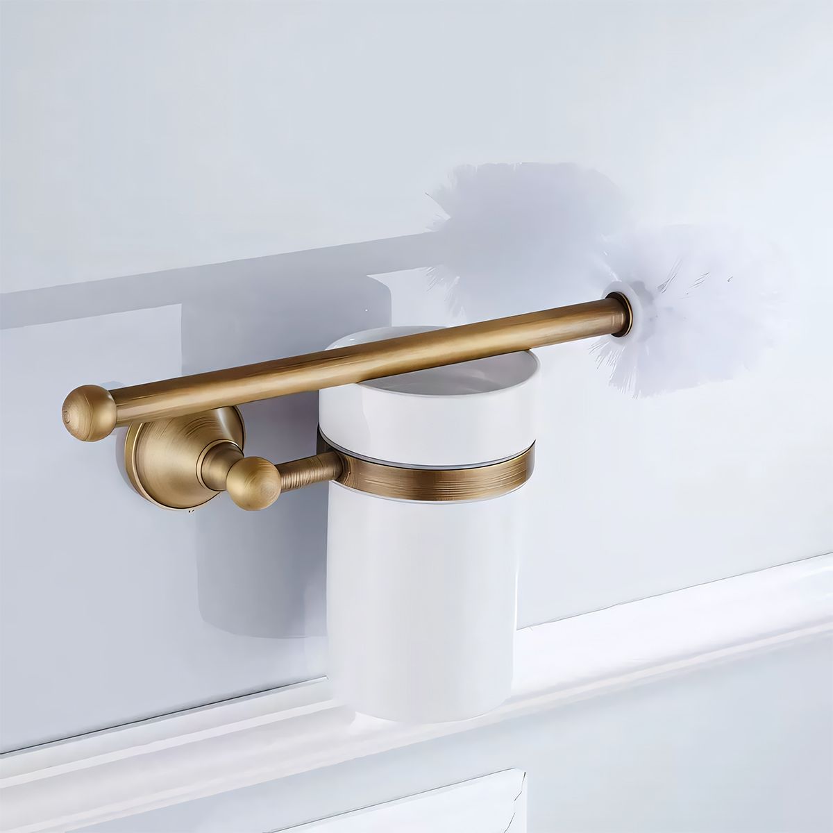 Toilettenbürste mit Halter, Wandmontage, Mattgold, Stahl, Keramik, Velvet