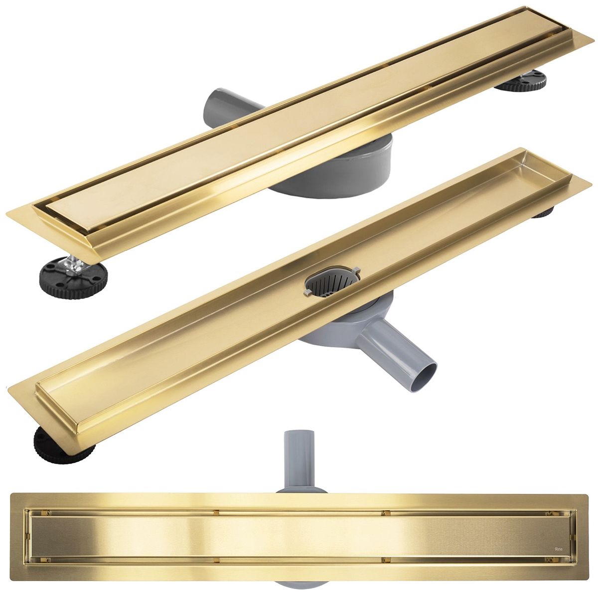 Duschrinne, 360° Siphon, Mattgold, Edelstahl SS304, Größen: 60 oder 80 cm, Elegro