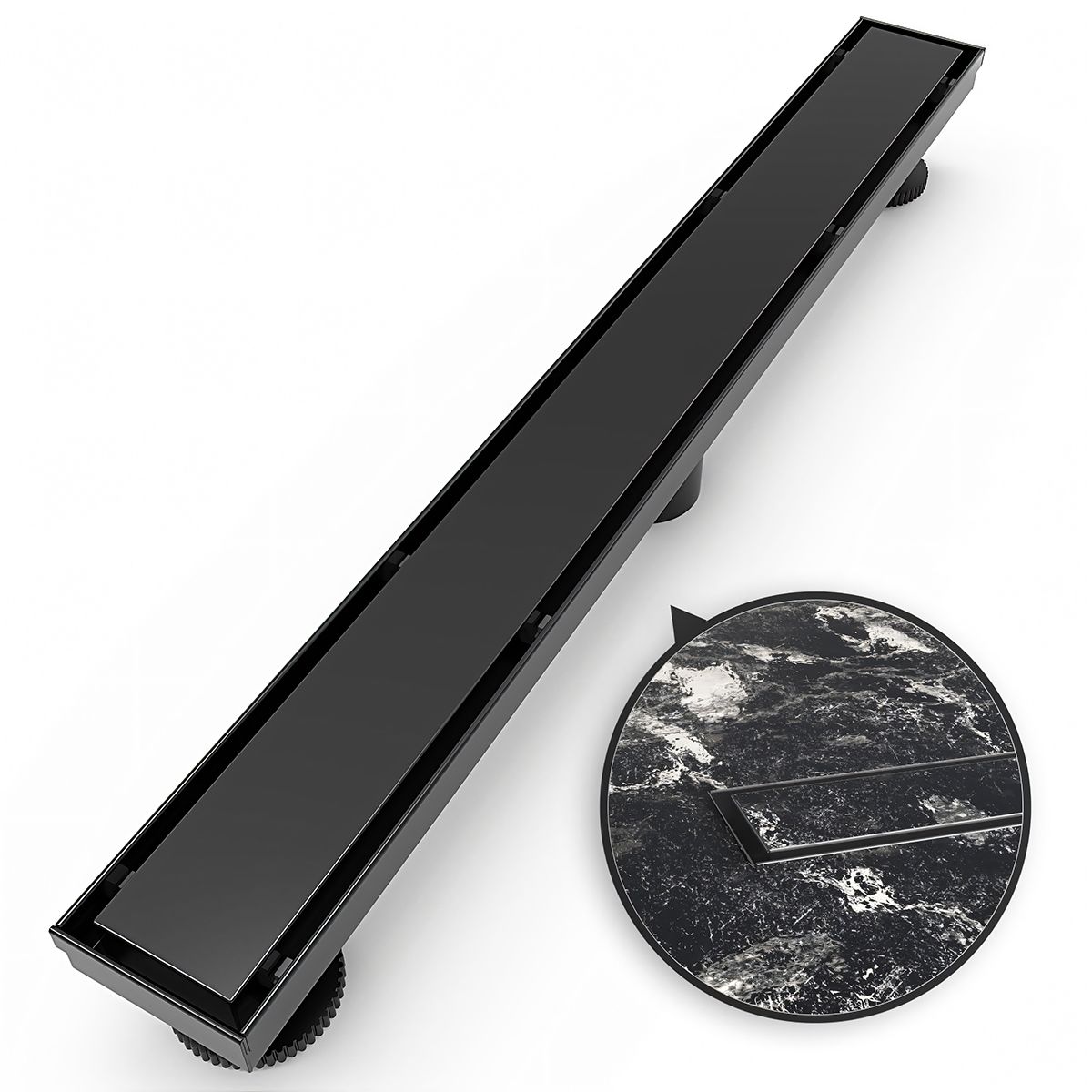 Duschrinne, 360° Siphon, Mattschwarz, Edelstahl SS304, Größen: 60 oder 80 cm, Elegro