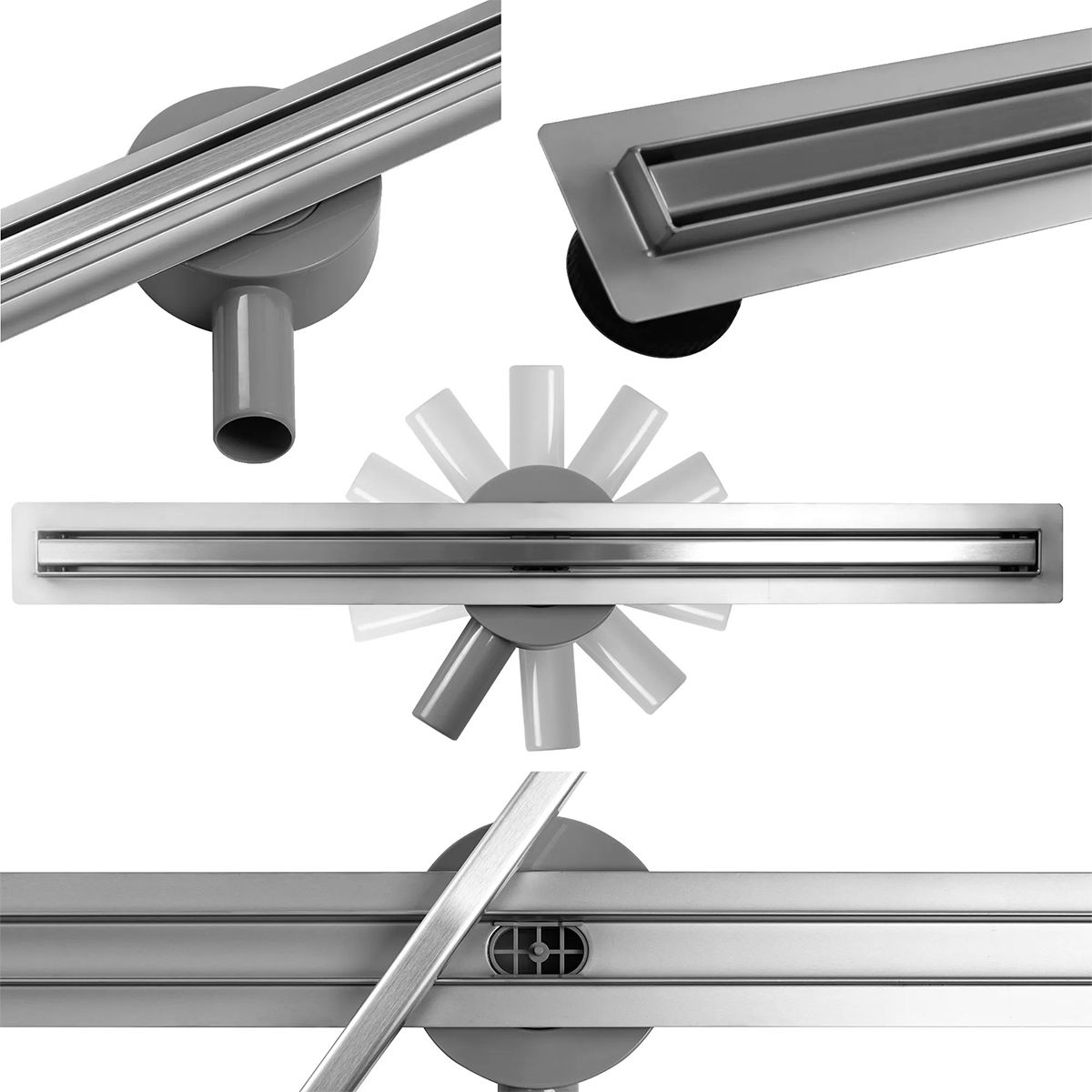 Slim-Duschrinne, Siphon 360°, Größen: 60 oder 80 cm, Edelstahl SS304, Chrom, Rivela