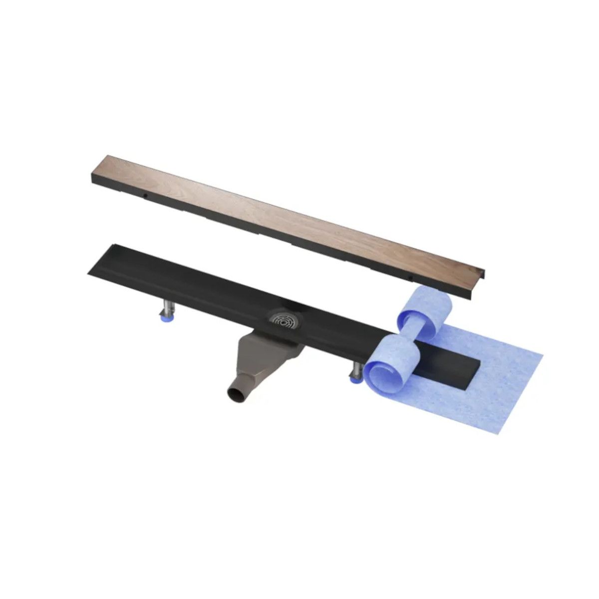 Duschrinne, befliesbar, Smart Pipe Siphon, Einbaumodell unter der Fliese, Premium Low Black, Größen 50-120 cm
