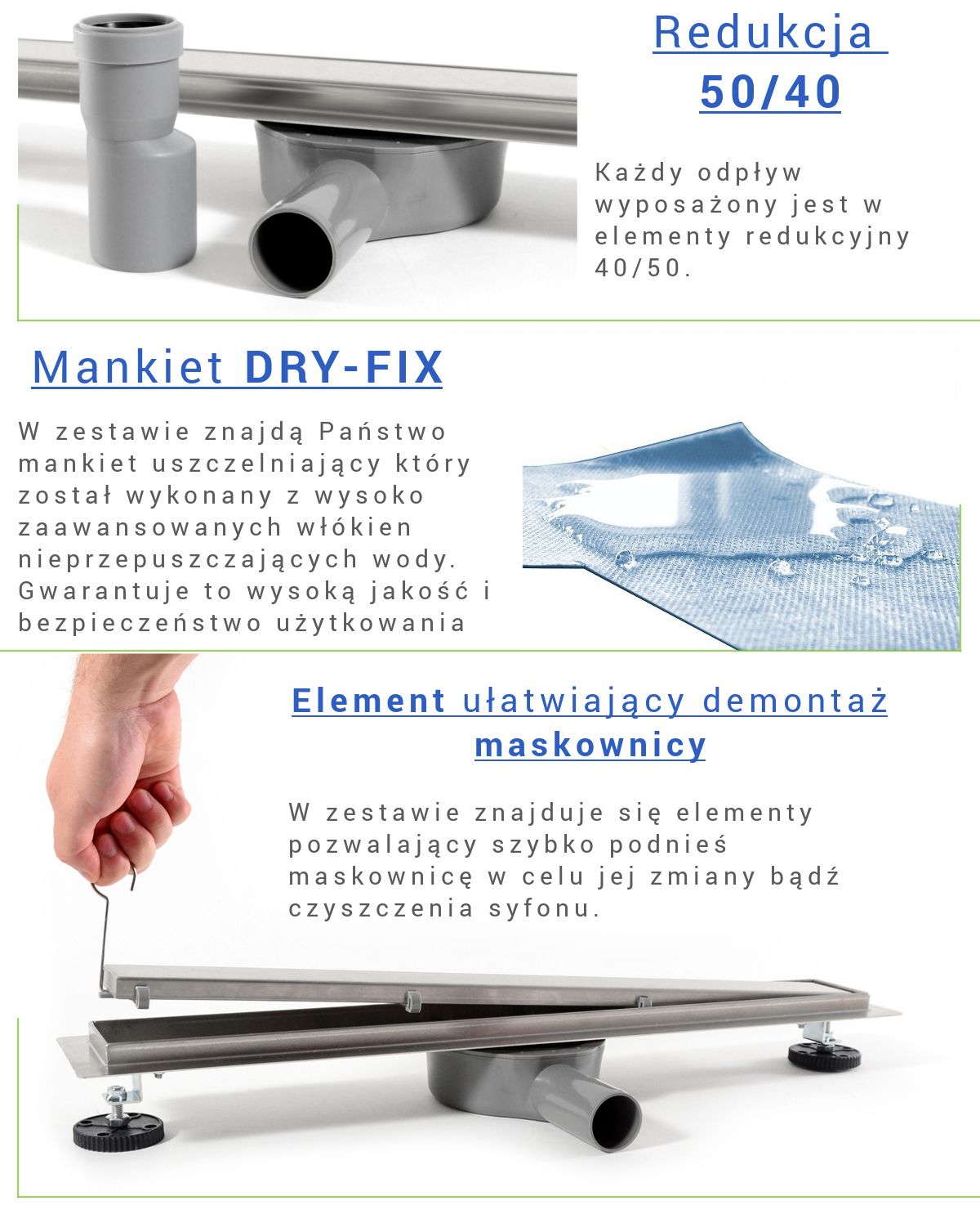 Duschrinne EGO-PRO, Größen von 50 bis 100 cm, beidseitig verwendbar, Edelstahl