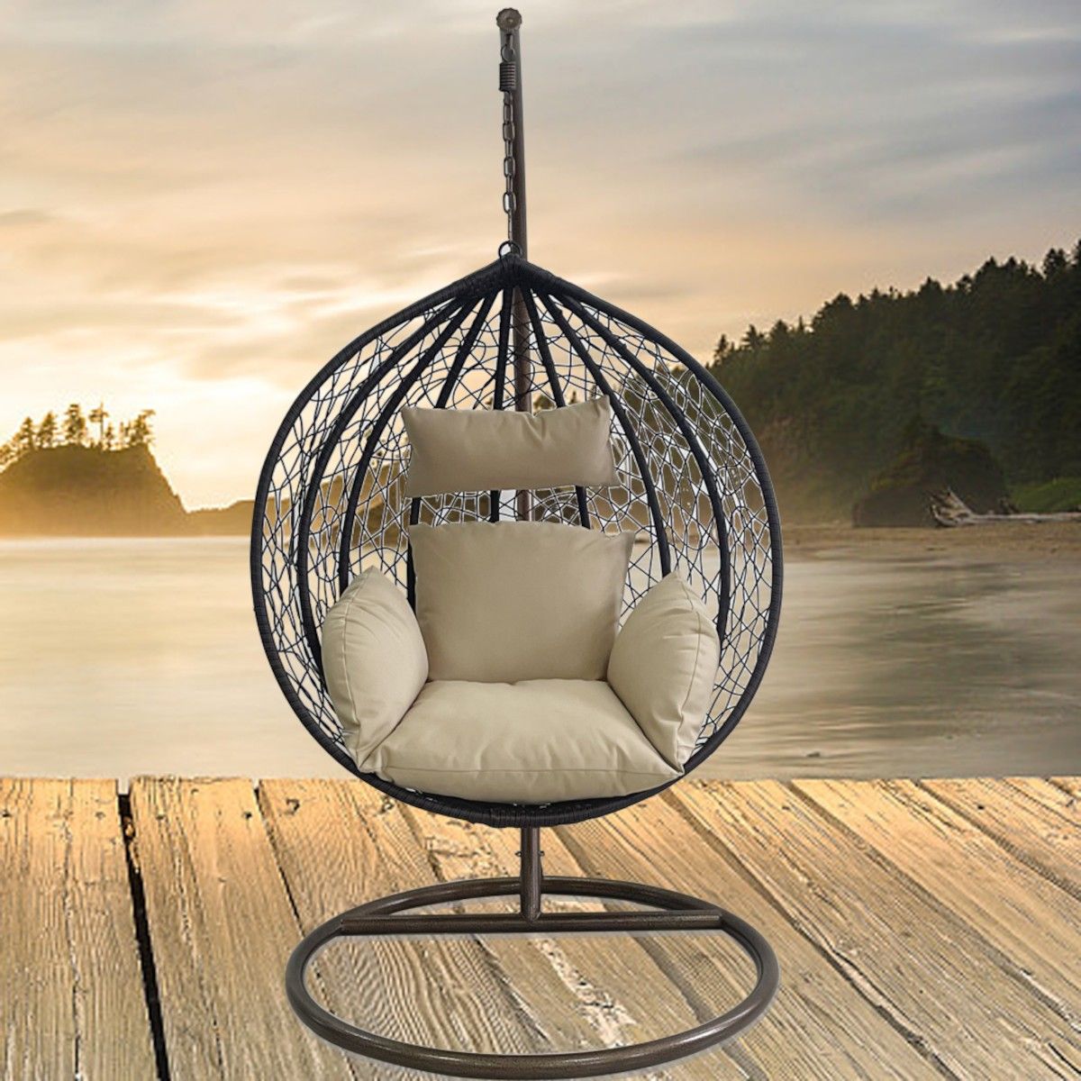 Hängesessel California Brown, Entspannungssessel zum Aufhängen, für Garten oder Wohnzimmer, komfortabel, 3D-Rattan