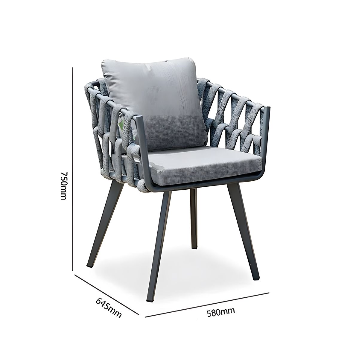 Stuhl Riga, für Terrassenmöbel, Aluminium, 5 cm Kissen, Seilgeflecht, 58 x 64,5 x 75 cm
