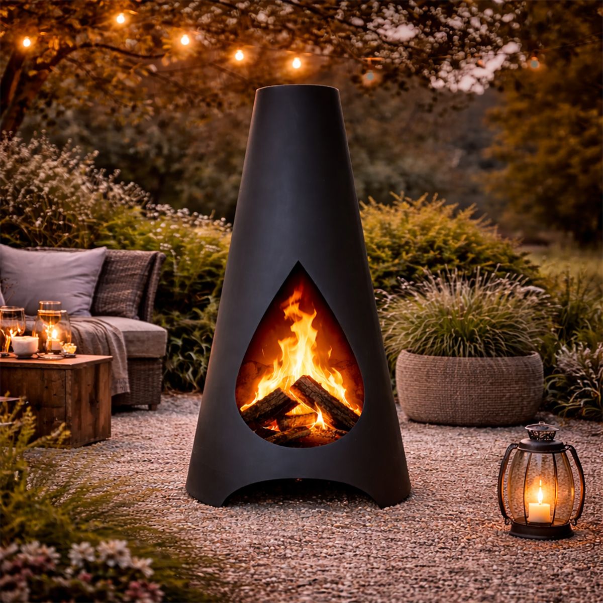 Kamin, Feuerstelle, Schwarz, Höhe 120 cm, 1,5 mm Cortenstahl, Hades