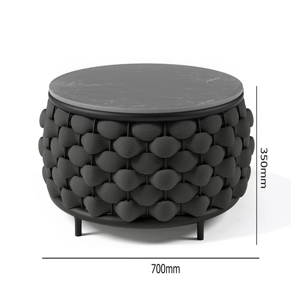 Möbelset für Terrasse und Garten, Sofa, Sessel, Couchtisch, Aluminium, rundes Seilgeflecht, Dylan