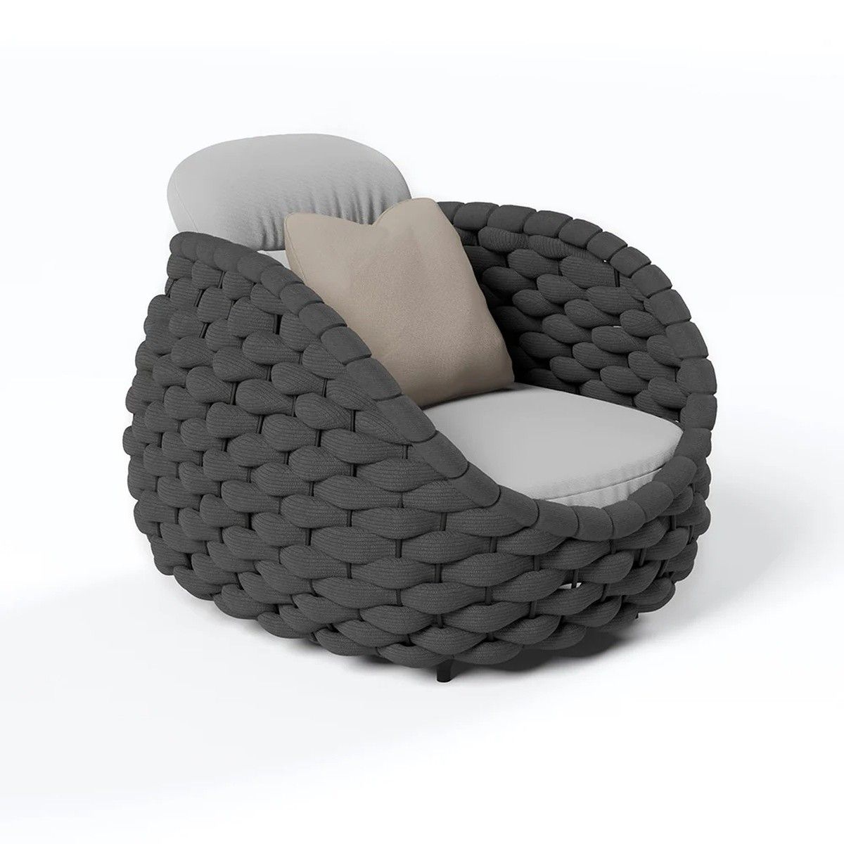 Möbelset für Terrasse und Garten, Sofa, Sessel, Couchtisch, Aluminium, rundes Seilgeflecht, Dylan