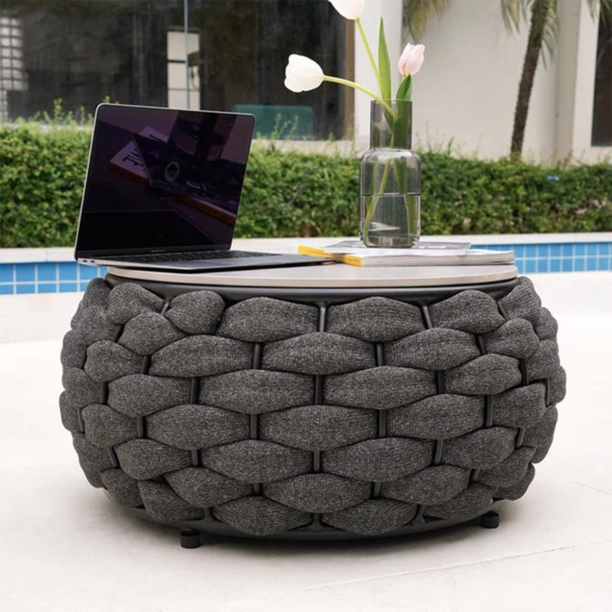 Möbelset für Terrasse und Garten, Sofa, Sessel, Couchtisch, Aluminium, rundes Seilgeflecht, Dylan