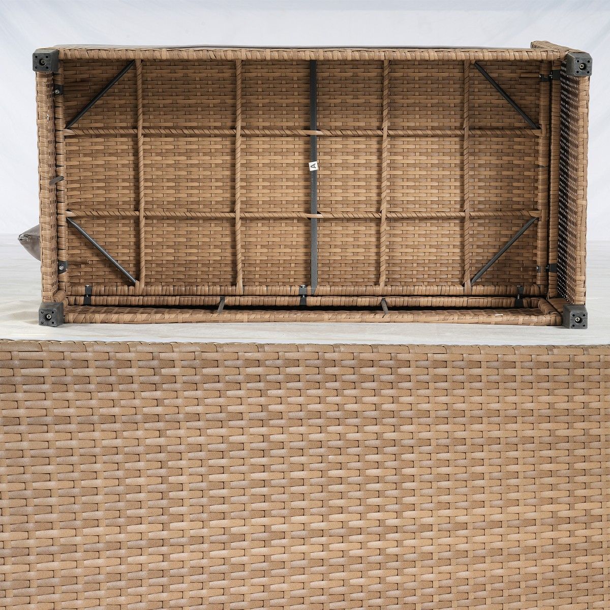Möbelset für Terrasse oder Garten, Sofa, 2 Bänke und quadratischer Tisch, Polyrattan, Santorini