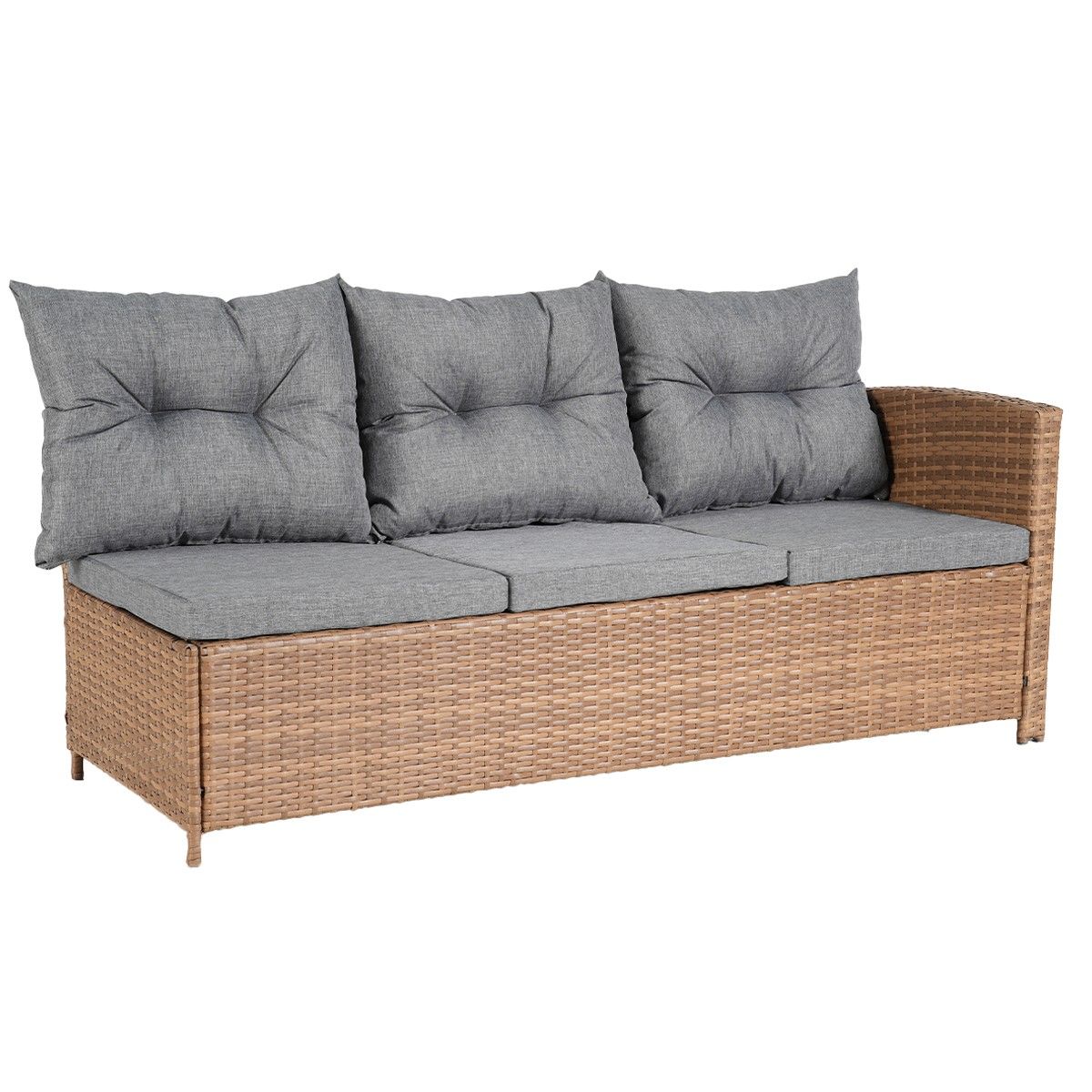Möbelset für Terrasse oder Garten, Sofa, Sessel, Bank + Tisch mit Glasplatte, inklusive Kissen, Polyrattan, Bali