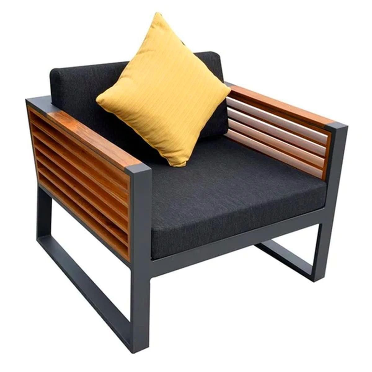 Möbelset für Terrasse und Garten, Sofa, 2 Sessel, Couchtisch, Eiskübel, Aluminium und Holz, inklusive Kissen, Kia