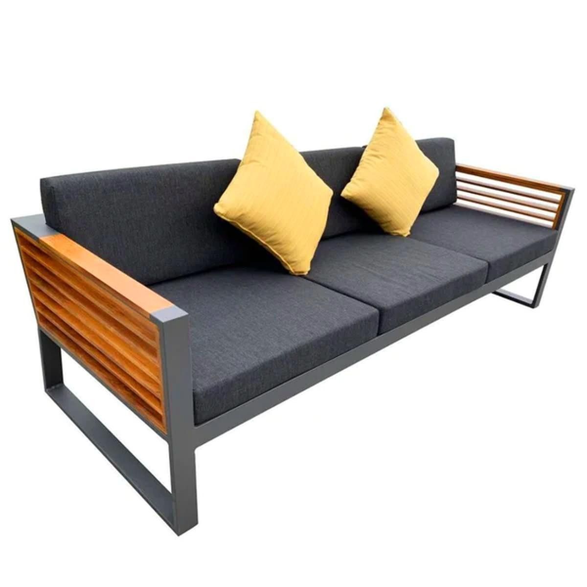 Möbelset für Terrasse und Garten, Sofa, 2 Sessel, Couchtisch, Eiskübel, Aluminium und Holz, inklusive Kissen, Kia