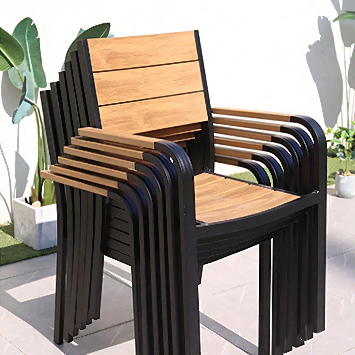 Möbelset aus Aluminium, Tisch mit WPC-Platte, 4 Stühle, für Terrasse oder Garten, Eliza