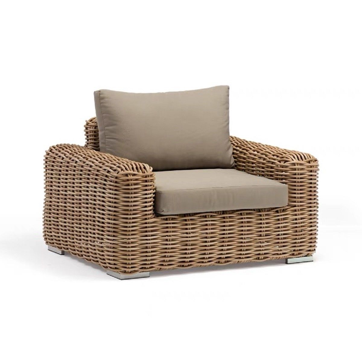 Möbelset für Terrasse oder Garten, Sofa, 2 Sessel, Couchtisch, Aluminiumrahmen, Polyrattan, Augusta