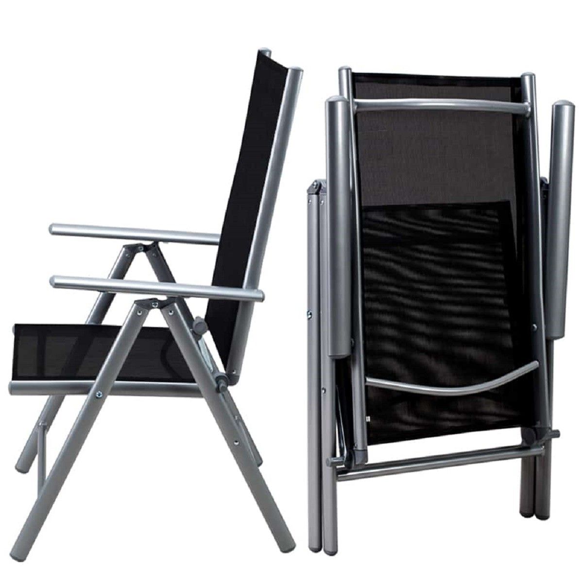 Gartenmöbel-Set für die Terrasse, großer Tisch mit matter Glasplatte, 6 klappbare Aluminiumstühle, 150 x90x75 cm, Clinton