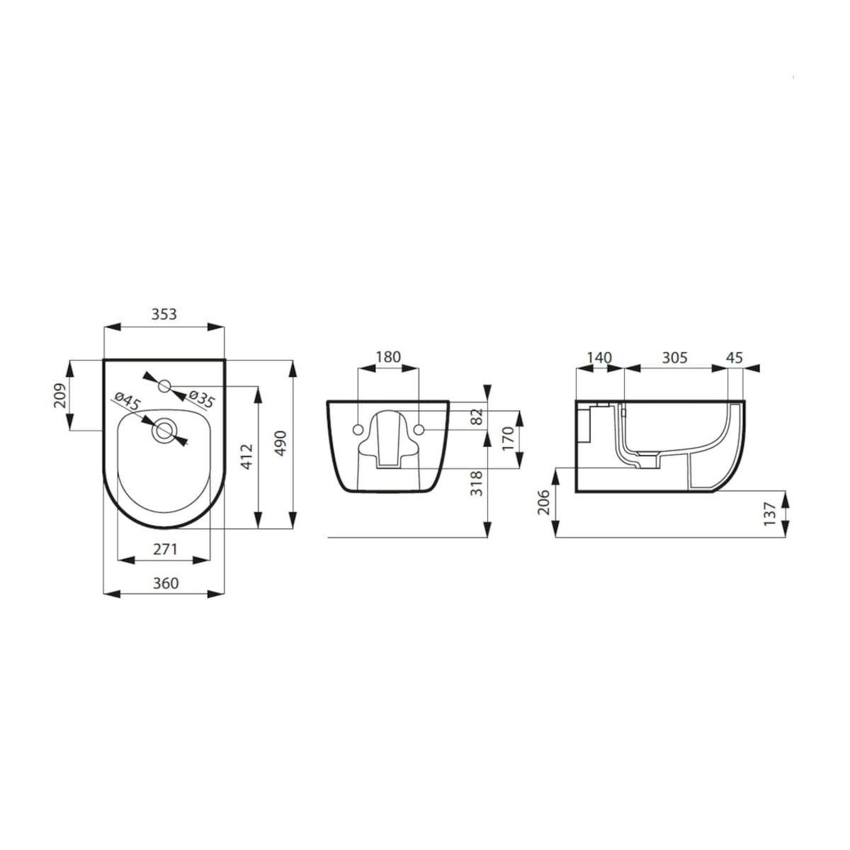 WC- und Bidet-Set, Grau, halbmatte Oberfläche, Power Color, hängende Montage, 49x36 cm, Michael-Kollektion