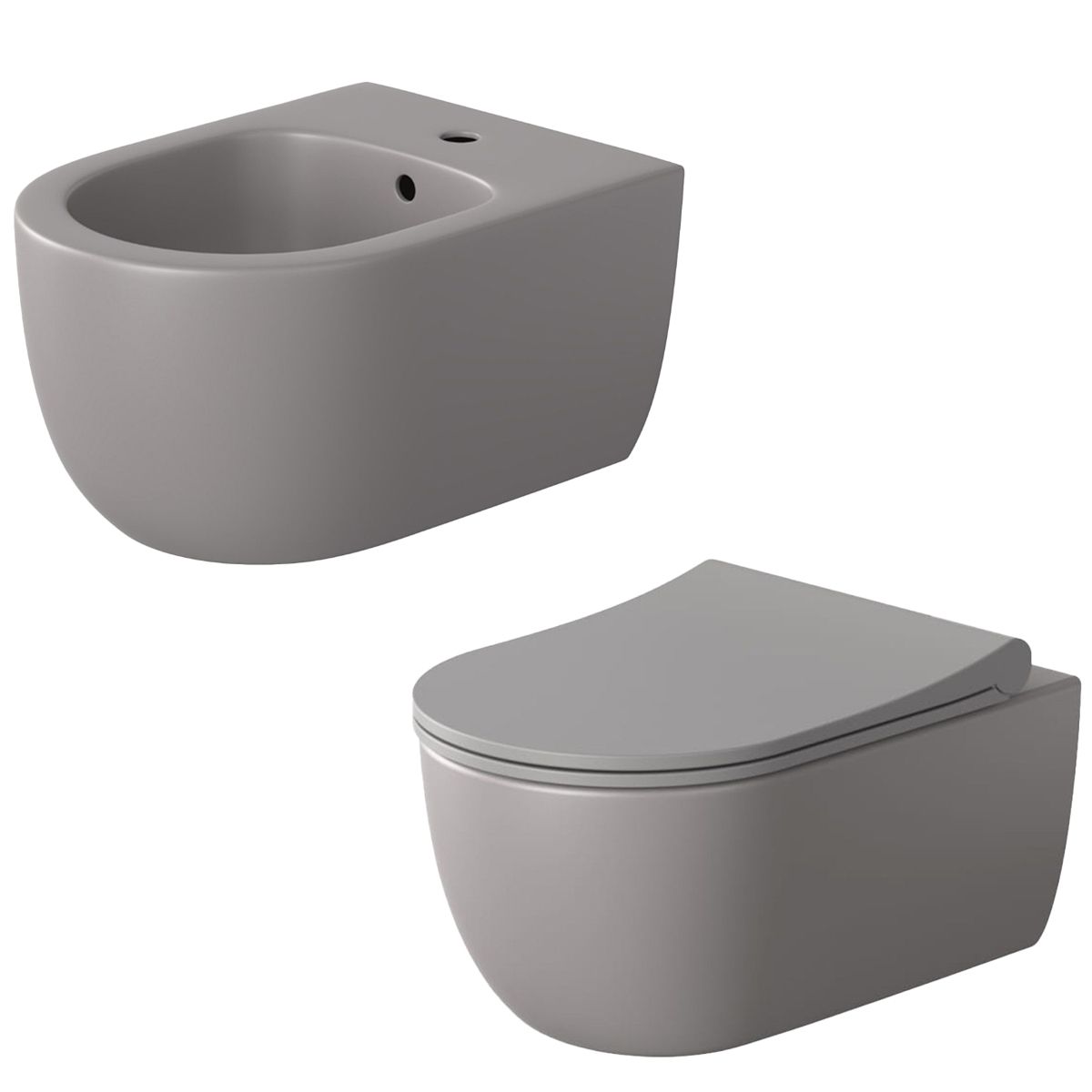 WC- und Bidet-Set, Grau, halbmatte Oberfläche, Power Color, hängende Montage, 49x36 cm, Michael-Kollektion