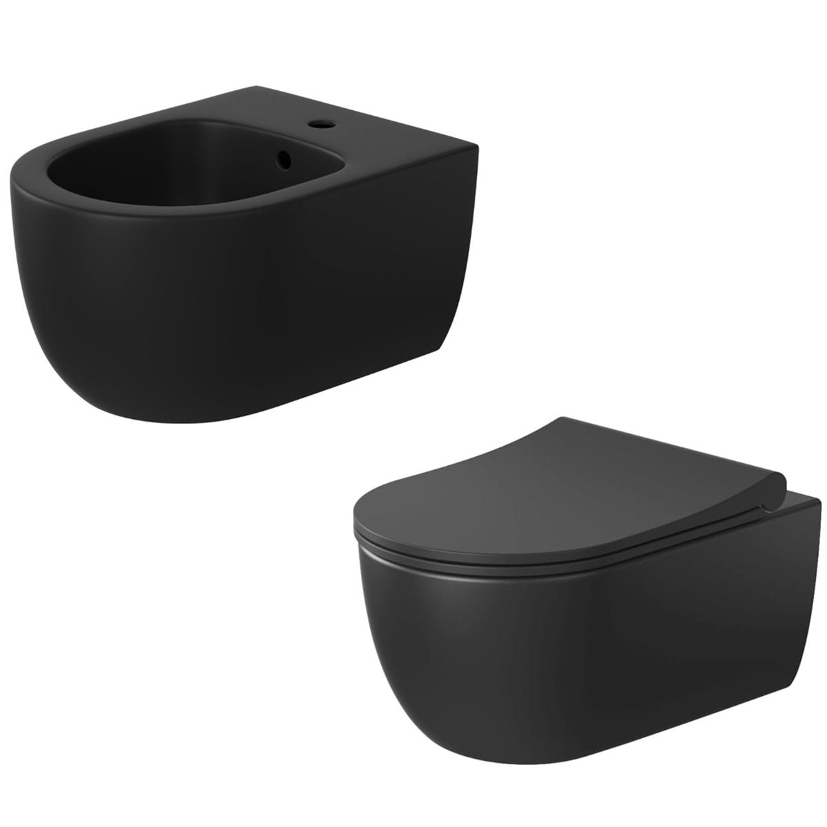 WC- und Bidet-Set, Schwarz, halbmatte Oberfläche, Power Color, hängende Montage, 49x36 cm, Michael-Kollektion